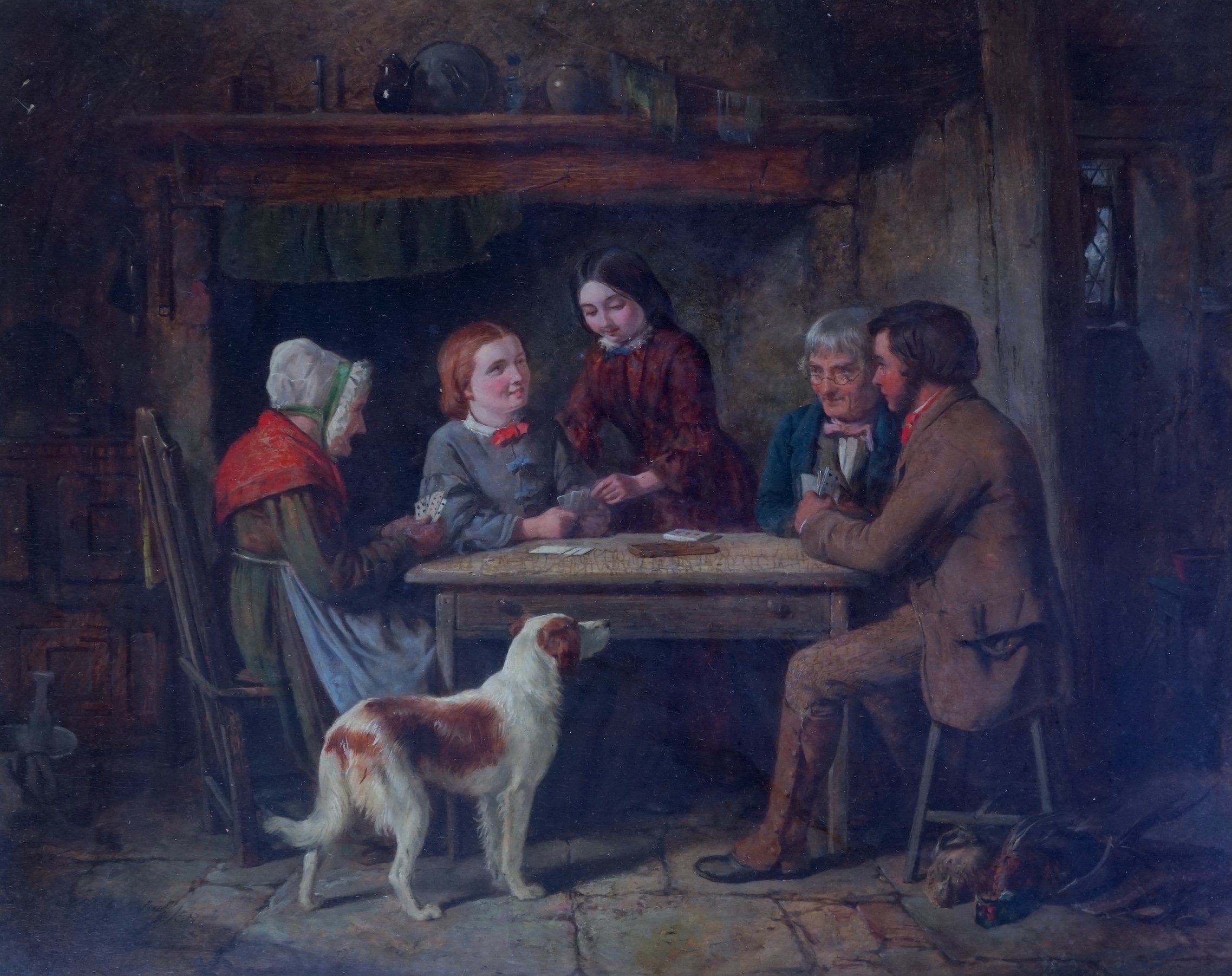 James Hardy Jnr. (British, 1832-1889), 'A Game of Cards', oil on panel, 30 x 38cm